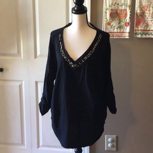 Black Long Sleeve V neck